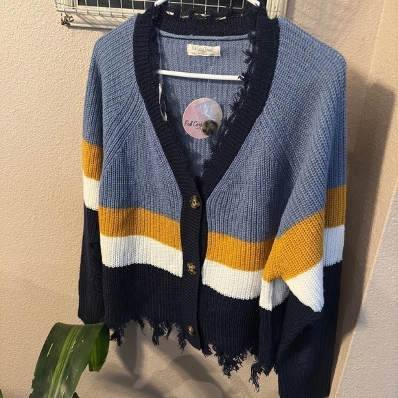 Full Circle Trends  Color Blocked VNevk Cardigan Size Large NWT - Picture 2 of 8